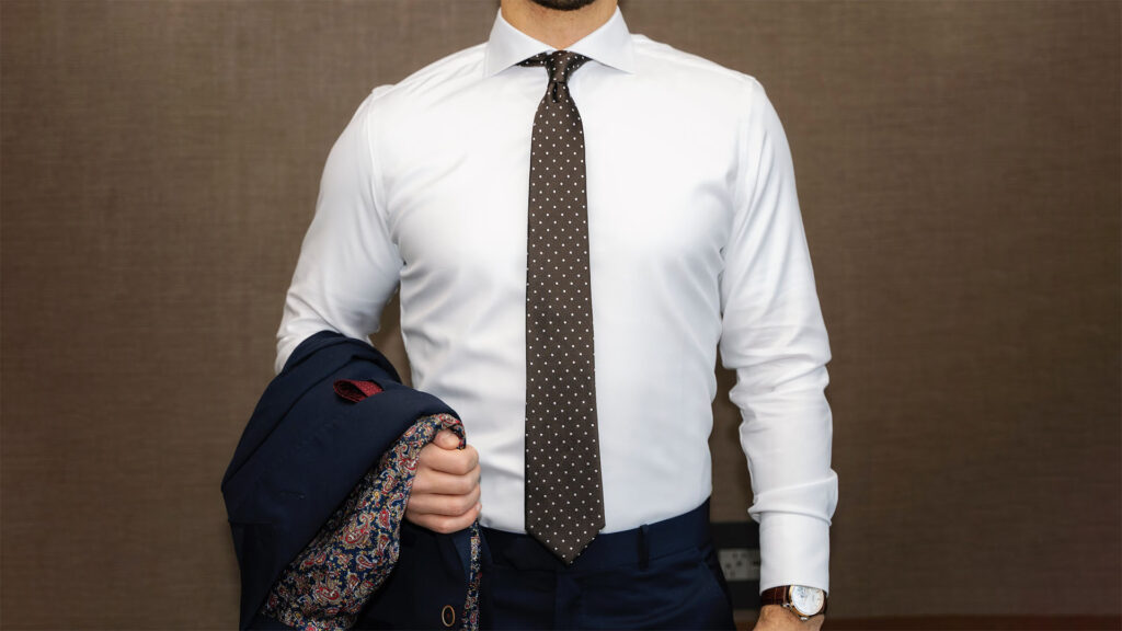 Shirt with neck tie and Chinos  